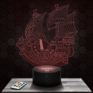 Lampe 3D - Bateau Pirate One Piece - Jouet Figurine Cadeau One Piece - Veilleuse Led Tactile avec socle au choix et t&eacute;l&eacute;commande