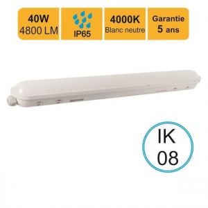 Réglette LED étanche 1200mm 40W (Equiv. 2x36W) 4800 LM - interconnectable - Blanc neutre (4000K) IP65