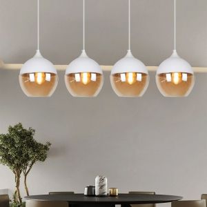 SNOGOLD 4x Suspension Luminaire Industriel E27 Lustre Moderne Abat-jour Sph&egrave;re Blanc et Transparent-Sarcelle en Verre - &Oslash;20*H23cm