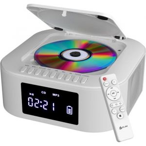 Boombox E1 - Poste Radio CD Portable - Extra Bass avec Subwoofer - Radio FM CD Bluetooth USB Bluetooth MP3 - Mode Filaire Blanc
