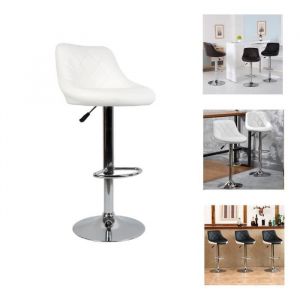 Tabouret de bar - WILLONIN - Similicuir Blanc - Hauteur r&eacute;glable - Lot de 4 - Style Scandinave