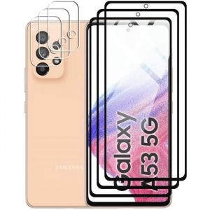 3 Pi&egrave;ces Verre Tremp&eacute; pour Samsung Galaxy A53 5G avec 3 Pi&egrave;ces Cam&eacute;ra Arri&egrave;re ProtecteurUltra-HD Films de &eacute;cran Vitre Protection