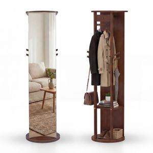 COSTWAY 3 en 1 Armoire &agrave; Miroir sur Pied avec Porte-Manteau Base Pivotante &agrave; 360&deg; 2 &Eacute;tag&egrave;res 2 Tringles &agrave; V&ecirc;tements 44 x 168 cm