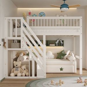 O.Ye Lit mezzanine2 places 90 x 200cmLit en bois massif  escalier avec rangement lit enfant lit adolescent lit  LIT MEZZANINE