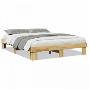 Lit 2 personnes - UU - Cadre de lit - matelas non inclus - 140x200 cm - desgin classique - bois massif de chêne LL1799