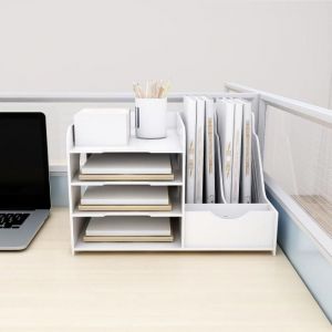 JEOBEST 4 Niveaux Organiseur De Bureau Banette Trieur Bac À Courrier Module De Rangement Organisateur De Papier Casier A4