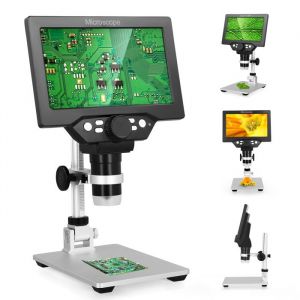 7 pouces Microscope Num&eacute;rique LCD 3000 mAh USB Microscope Electronique Enregistrement Vid&eacute;o FHD 1080P 1-1200X 8 Lumi&egrave;res LED