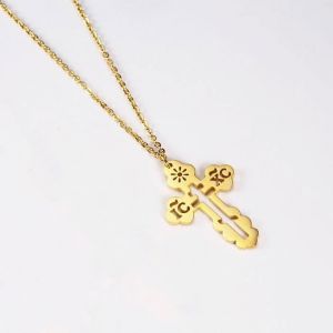 Collier avec Pendentif Croix Orthodoxe Acier Inoxydable Or • Bijou Religieux Chrétien • Bijoux Croix Moderne et Elegant