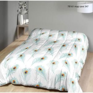 Couette légère imprimée Plumes / Non tissé balnc - 1 personne 140 x 200 - Spécial été - MORTREUX