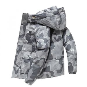 Doudoune Homme Hiver A Capuche Gris Camouflage - INSFITY - Fermeture éclair - Polyester Duvet de canard