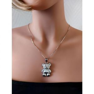 Collier - Femme - Cha&icirc;ne et Pendentif - Ourson - Cristaux - Swarovski El&eacute;ments - Argent Fin 925/1000 - 50 cm