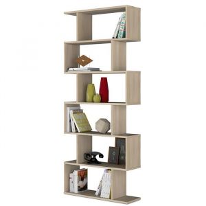 Etag&egrave;re biblioth&egrave;que en panneau de particules m&eacute;lamin&eacute; coloris blanc mat et ch&ecirc;ne - Hauteur 192 x Longueur 80 cm x Profondeur 24 cm