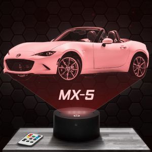 Lampe 3d _ Mazda MX-5 - Jouet Miniature Cadeau Mazda MX-5 - Veilleuse Led Tactile avec socle au choix et t&eacute;l&eacute;commande TOP