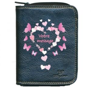 Porte monnaie porte carte noir coeur avec message