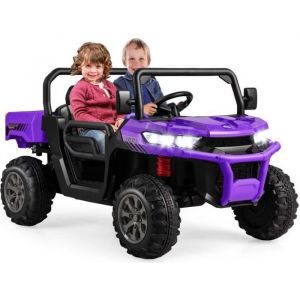 COSTWAY Voiture &Eacute;lectrique 2 Places Enfant 12V 2 Moteurs avec T&eacute;l&eacute;commande 24 G  3-8 KM/H Charge 50KG 3-8 Ans Violet
