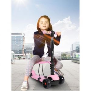 DIMICILE 3 en 1 Trottinette Rose Enfants 3 Roues Lumineux Hauteur Réglable 65cm à 77cm Enfant Siège Amovible