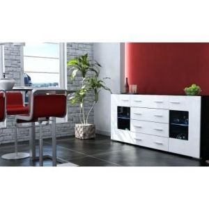 Buffet enfilade vitré noir et blanc - Marque - Modèle - Laqué - Contemporain - Design