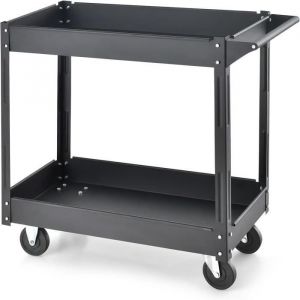 GYMAX Chariot à Outils à 2 Niveaux Servante de Rangement en Métal Robuste avec 4 Roues pour Garage Atelier Cuisine Noir