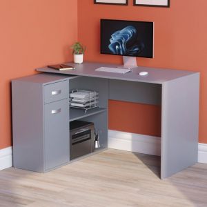 Bureau informatique réglable Longton – Bureau de rangement pour ordinateur portable meuble de bureau à domicile gris