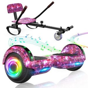 Hoverboard 65 Violet avec Hoverkart Batterie 18V/2.6Ah Vitesse Max 8km/h Éclairage LED Bluetooth Facile à contrôler