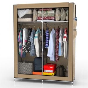 Intirilife Armoire de Rangement Pliable 108x170x45 cm en BEIGE Penderie Souple en Tissu Intiss&eacute; avec Fermeture &agrave; Glissi&egrave;re Camping