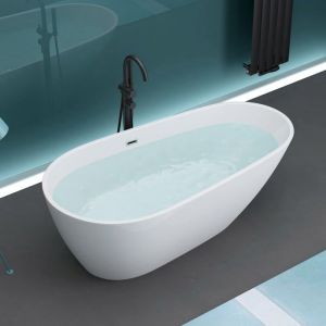 Mai & Mai Baignoire îlot en Acrylique Blanc Ovale 167x84x56cm Baignoire sur Pieds avec Bonde et Trop Plein V506