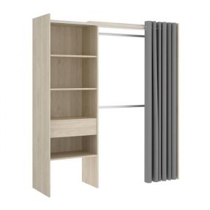 Armoire dressing extensible en panneau de particules coloris chêne naturel - Longueur 110-160 x Profondeur 50 x Hauteur 205 cm