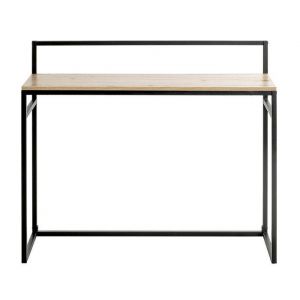 Meuble console table console en bois coloris ch&ecirc;ne et m&eacute;tal noir  -longueur 100 x profondeur 30 x hauteur 89 cm