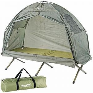 Tente avec lit de camp - Semptec - 1 place - Imperméabilité 1200 mm - Montage manuel - Couleur verte
