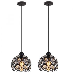 Suspension luminaire contemporain en fer forg&eacute; et cristal noir - WOTTES - UNI - 2 ampoules E27 - 40W