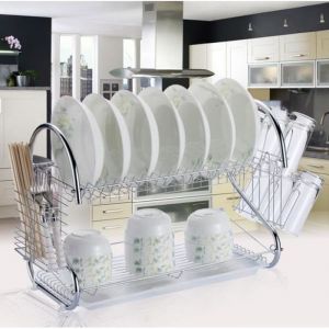 Égouttoir à Vaisselle Inox 2 Etages avec Bac Amovible Panier à Vaisselle Pour Cuisine Maison StyleA