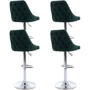 Wahson Tabouret de Bar Lot de 4 Chaise Haute Bar en Velours Chaise de Cuisine Réglable Avec Pied Métal pour Comptoir et Bar Vert