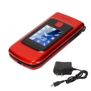 Tbest Téléphone portable à rabat pour senior Senior Flip Phone Screen Sound 2G Mobile débloqué Flip Big gps telephone Rouge