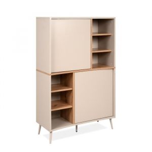 CALICOSY - Buffet haut 2 portes d&eacute;cor sable et ch&ecirc;ne H140 cm MYR - Beige