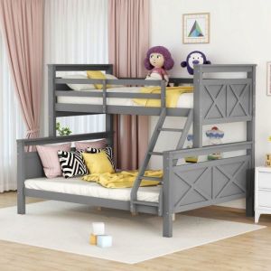 Lit superpos&eacute; 3 places 90/140x200cmlit enfant avec&eacute;chelle et barri&egrave;re de s&eacute;curit&eacute; ransformable en 2 90(140) x 200 LITS SUPERPOSES