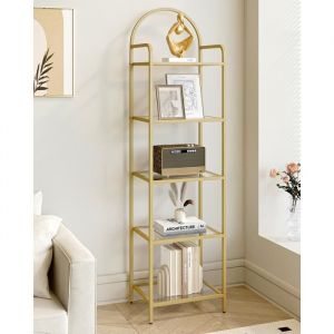 Bibliothèque 5 Niveaux Étagère en échelle en Verre trempé étagère Mince pour la Chambre la Salle de Bain Or