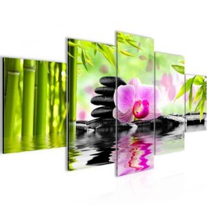 Runa art Tableau Décoration Murale Orchidée Feng Shui 150x75 cm - 5 Panneaux Deco Toile Prêt à Accrocher 502053a