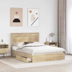 PROMOTION Lit 2 personnesCadre de Lit double - pour Adulte - Lit de Rangement Ch&ecirc;ne Sonoma 140x190 cm Bois ding&eacute;nierie 200391
