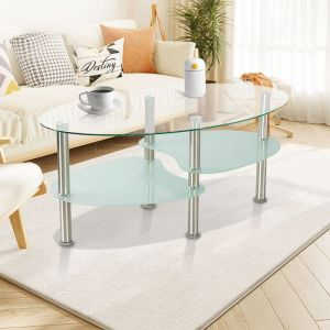 Table Basse En Verre Trempé Transparent - XUANYU - Brillant - Inox +Verre - Design Asymétrique - 90*50*42cm