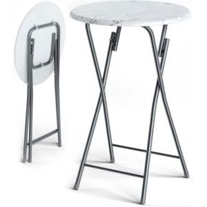 CASARIA® Table haute pliante blanche aspect marbre Table de bar Ø 60cm Mange-debout rond Table de bistrot jardin