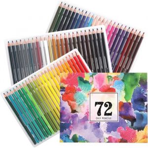 Crayons de couleur &agrave; lhuile - RUMOCOVO&reg; - Lot de 72 - Bois naturel - Non toxiques - Pour enfants et adultes