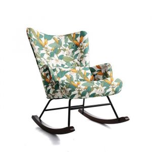 Fauteuil &agrave; bascule en tissu vert fleuri tropical- structure m&eacute;tallique Robuste-&Eacute;l&eacute;gance et Confort
