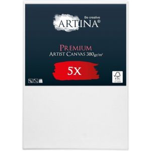 Artina Lot de 5 Toile peinture Premium Ch&acirc;ssis bois pour Toile 60x80 cm - 3 fois peinte au pr&eacute;alable - 380 g-m&sup2; - 100% de coton