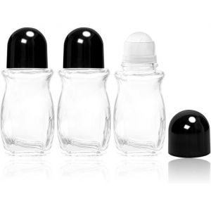 3 Pièces Roll on Vide 50ml Rechargeables En Verre Déodorant Roll-on Bouteilles Vide Flacon Vide Huile Essentielle Noir