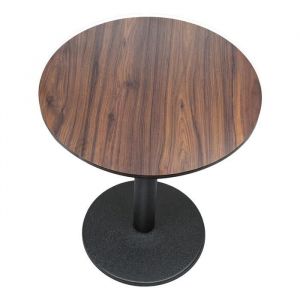 Table &agrave; manger ronde QUIIENCLEE 2 &agrave; 4 places pi&egrave;tement en fer forg&eacute; de style industriel avec plateau en bois massif