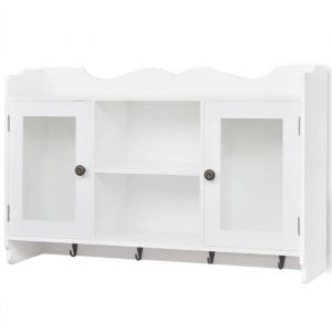 SALE 2026Cabinet &eacute;l&eacute;gante/&Eacute;tag&egrave;re flottantes Blanc - Vitrine murale avec &eacute;tag&egrave;re de Livre / DVD / Verre en MDF Blanc 7.85 Kg 36005