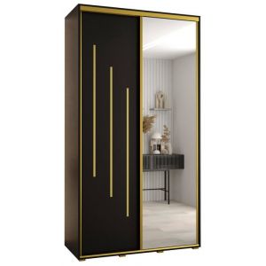 Armoire de chambre - ABIKSMEBLE Cannes 9 - armoire à 2 portes coulissantes avec miroir 2052x130x60 cm Noir Noir Or