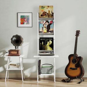 GOPLUS Meuble de Rangement pour Tourne-disques avec Rangement à 5 Niveaux Étagère Organisatrice pour Vinyles 50x51x145CMBlanc