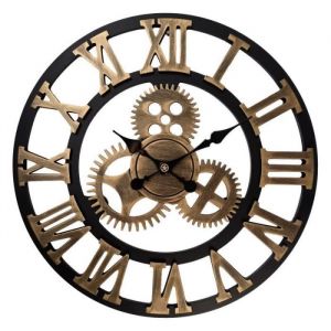 3D Horloge Murale Grand Classique Vintage en MétalSilencieux Rétro Vitesse Pendaison Horloge Chiffre Romain Horologes dor 60 cm
