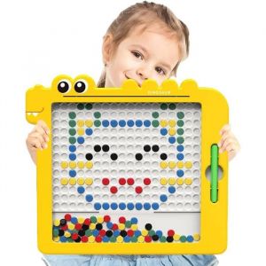 Planche &agrave; Dessin Magn&eacute;tique - ZGEER - Jaune - Avec Billes Magn&eacute;tiques - Stylo Inclus - Pour Enfants 3+ Ans